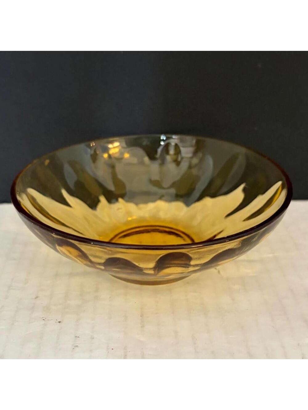 Amber glass thumbprint bowl by Hazel Atlas